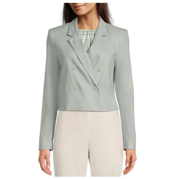 Calvin Klein NWOT Linen-Blend Double breasted Cropped Blazer sz10 - Picture 4 of 15